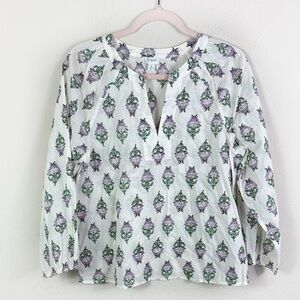J. Crew Floral V-neck Popover Blouse Smock Cuffs size Small Made in India